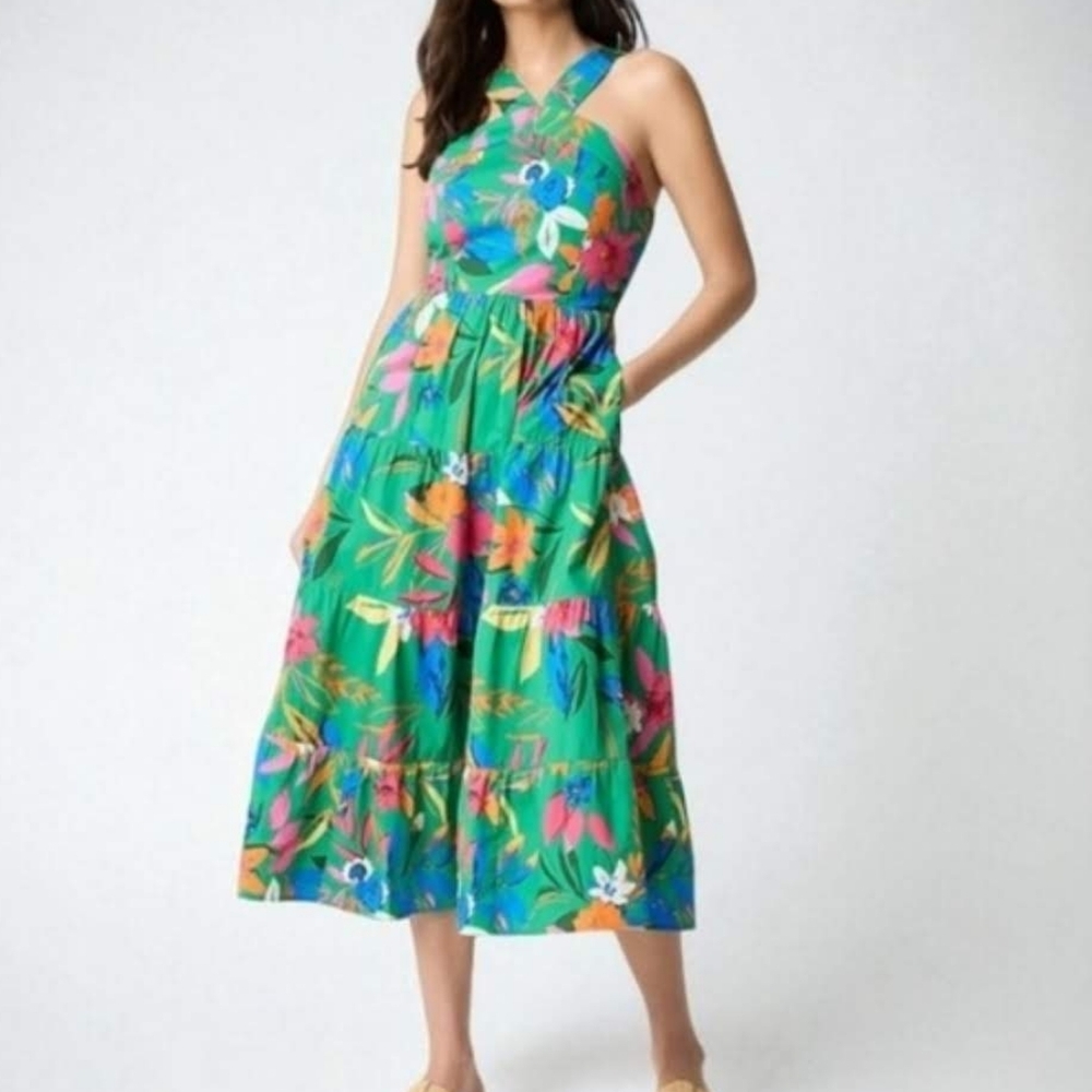 J Crew Factory Printed tiered halter midi dress CK715 Size 10 NWT